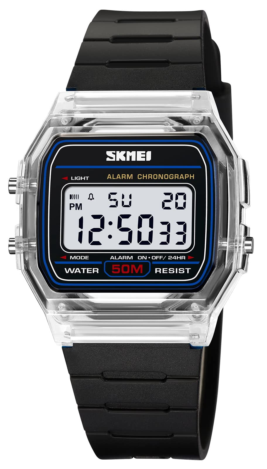 Unisex Digital Sports Watch, Retro Square Wristwatch with Transparent ...