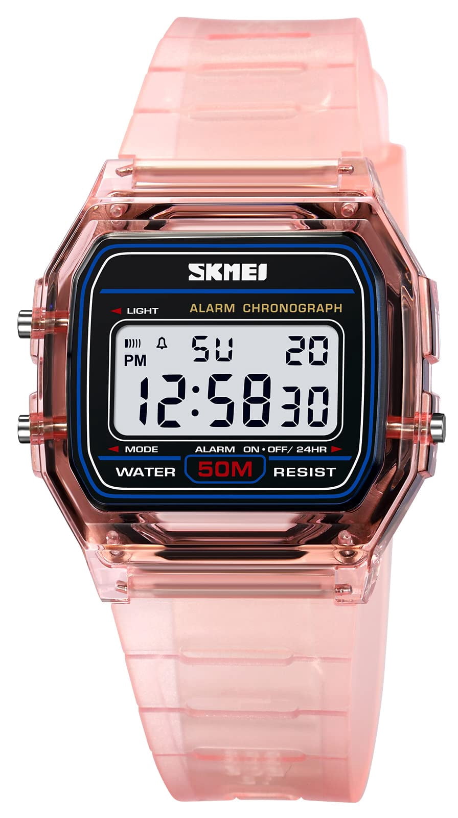 Unisex Digital Sports Watch, Retro Square Wristwatch with Transparent ...