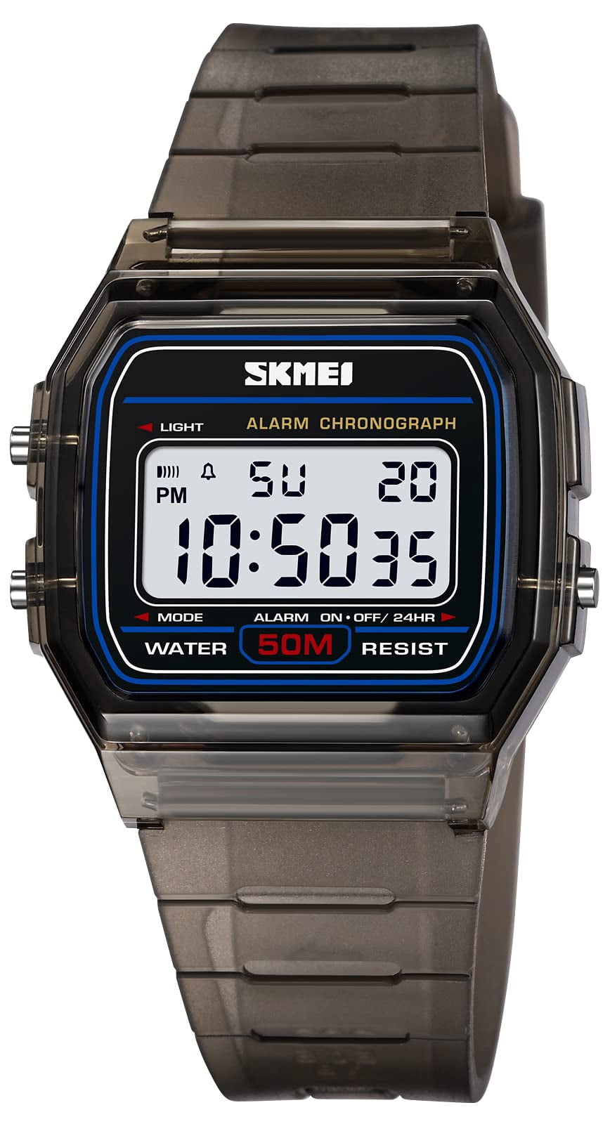 Unisex Digital Sports Watch, Retro Square Wristwatch with Transparent ...