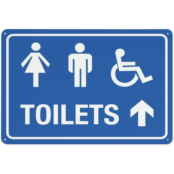 Unisex Disabled Toilet Arrow Up Sign 8"x12" Rust Free Aluminum Metal, Weather Resistant Durable Easy To Mount, Disabled Toilet Direction Marker