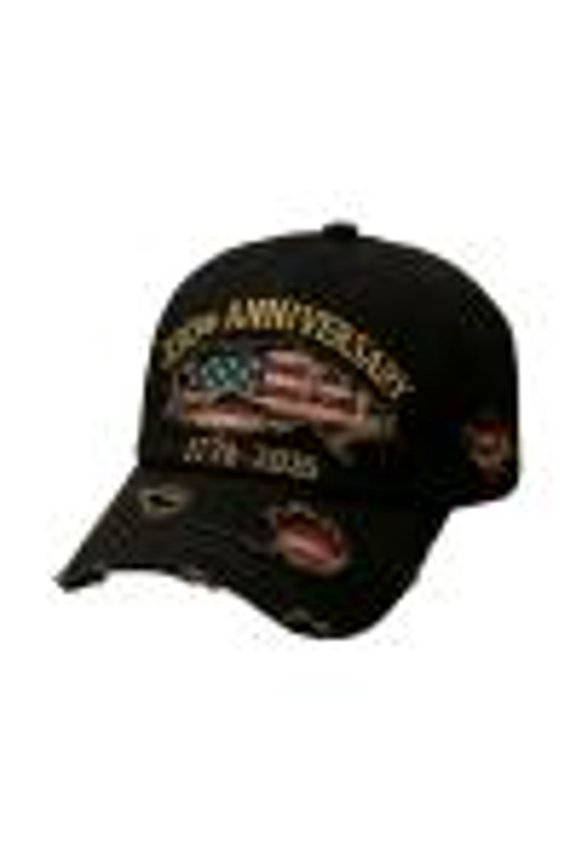 Unisex Distressed Anniversary Hat, Eagle Print Adjustable Sun Cap, Novelty Casual Hat for Outdoor Events, Concerts or Fun Wear,Black