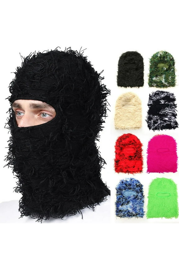 Unisex Distressed Balaclava Knitted Full Face Ski Mask Winter Windproof Neck Warmer for Men Women (Green)