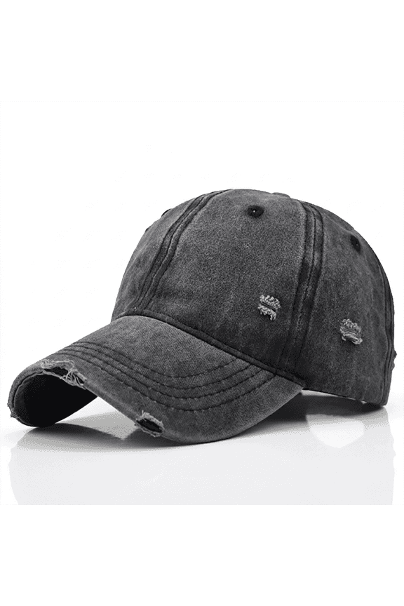 Vintage Distressed Washed Cotton Dad Hat for Men & Women - Adjustable Ripped Baseball Cap, Packable Soft Top Sun Hat for Outdoor, Casual, Travel Black