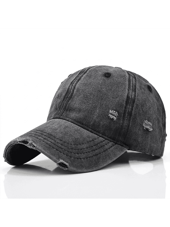 Vintage Distressed Washed Cotton Dad Hat for Men & Women - Adjustable Ripped Baseball Cap, Packable Soft Top Sun Hat for Outdoor, Casual, Travel Black