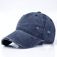 thumbnail image 1 of Vintage Distressed Washed Cotton Dad Hat for Men & Women - Adjustable Ripped Baseball Cap, Packable Soft Top Sun Hat for Outdoor, Casual, Travel Navy, 1 of 8
