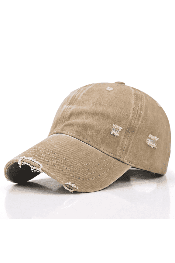 Vintage Distressed Washed Cotton Dad Hat for Men & Women - Adjustable Ripped Baseball Cap, Packable Soft Top Sun Hat for Outdoor, Casual, Travel Khaki