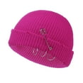 thumbnail image 1 of Unisex Distressed Ring Beanie Hat Hip Hop Slouchy Knitted Skull Cap Punk Ripped Rock Style Hats Hot Pink, 1 of 2