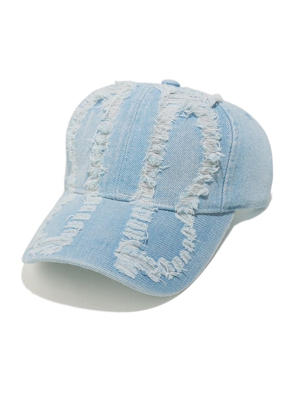 Unisex Distressed Ripped Denim Baseball Cap, Vintage Washed‑Out Sun‑Protection Curved Brim Hat