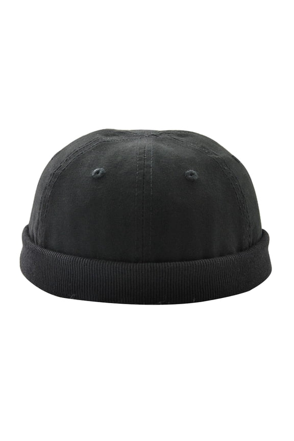 Unisex Docker Brimless Hat Skullcap Beanie Worker Sailor Retro Rolled Cuff Skull Black