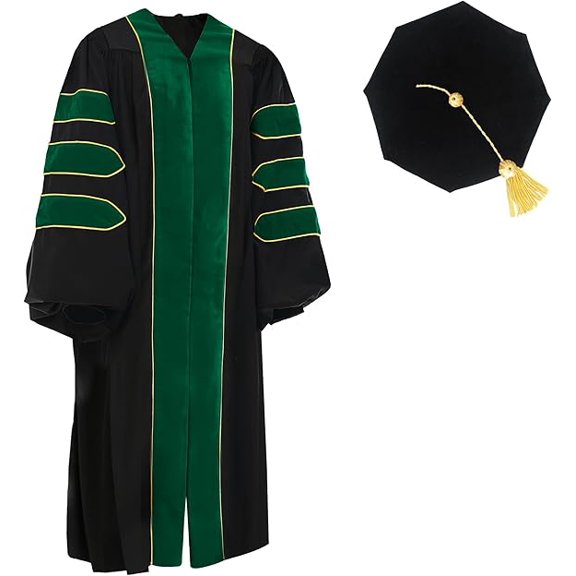 Unisex Doctoral Graduation Gown and and 8-Side Tam with Gold Piping