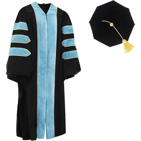 Unisex Doctoral Graduation Gown and and 8-Side Tam with Gold Piping
