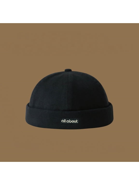 Unisex Dome Brimless Cap, Rolled Cuff Sailor Beanie Hat for Men Women, Soft Polyester Foldable Brimless Dome Cap, Retro Docker Skull Cap for Street Wear Coffee Run Festival Commute Black