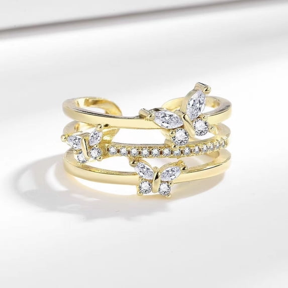 Unisex Double Butterfly Zircon Ring Adjustable Open Copper Electroplated Jewelry For Women Men Fashion Jewelry