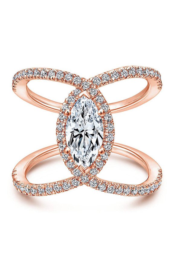 Unisex Double C Shaped Horse Eye Zircon Ring White Gold Plated Geometric Diamond Hand Jewelry Accessory Deluxe