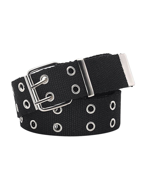 Unisex Double Grommet Belt, Canvas Belts for Men And Women, Double Prong Durable Eyelet Belt Adjustable Web Waist Belts for Men Women for Jeans Pants QURATI Black One Size