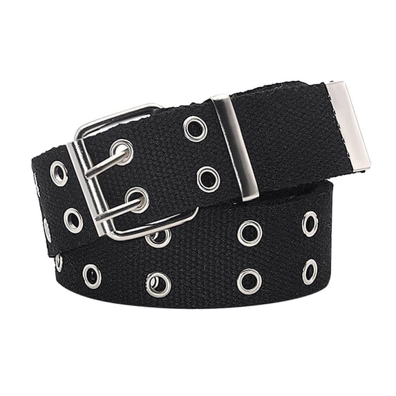 Unisex Double Grommet Belt, Canvas Belts for Men And Women, Double Prong Durable Eyelet Belt Adjustable Web Waist Belts for Men Women for Jeans Pants QURATI Black One Size
