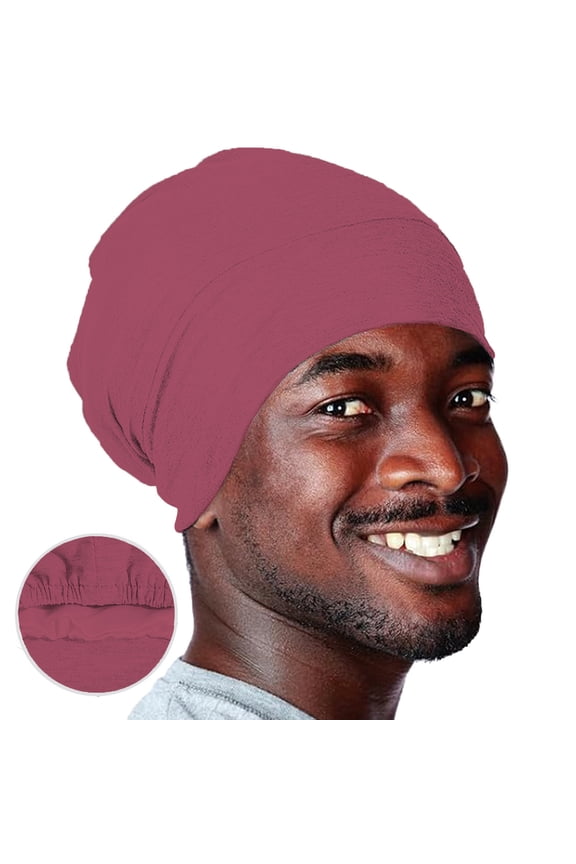 Unisex Double Layer Sleep Cap - Stretchy Beanie for Curly Hair Care, Soft Chemo Hat for Men & Women, Moisture Locking Night Headwrap for Sleeping & Daily Wear - Wine