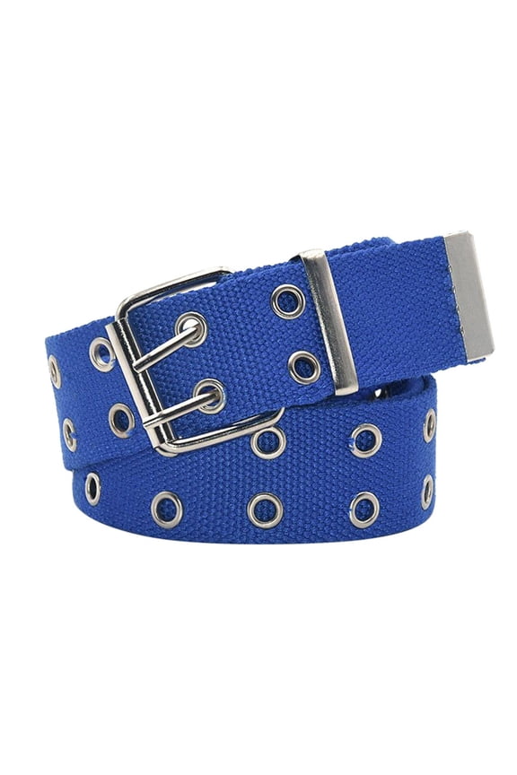 Unisex Double Row Holes Pin Buckle Casual Belt, Classic Strap for Jeans Pants, Adjustable Length Waist Belt for Men Women Daily Wear, Simple and Durable - Blue