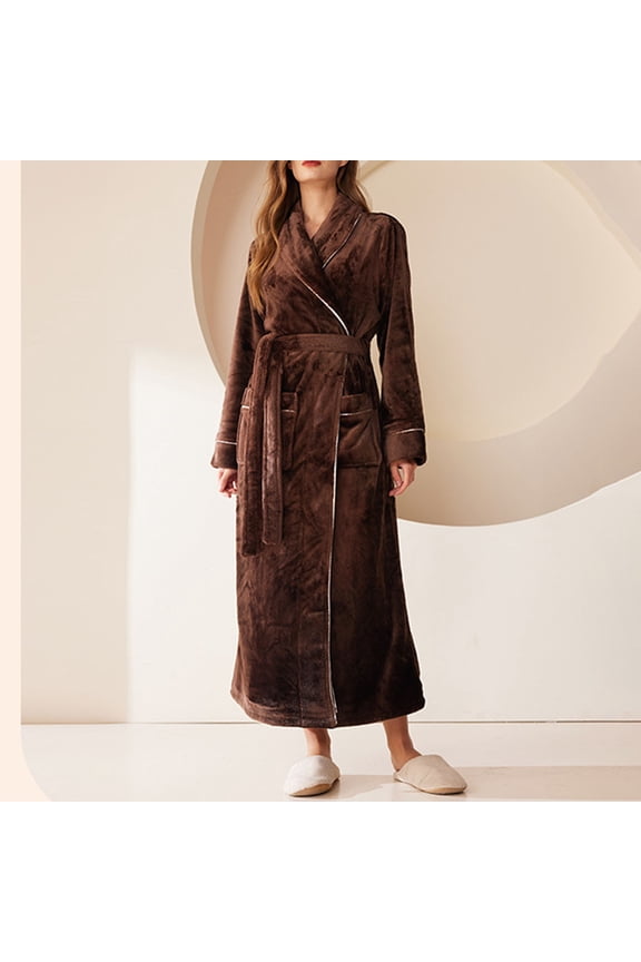 Unisex Dressing Gown,Super Soft Fluffy Bathrobe,Winter Cozy Fleece Bath Robe for Women Men Dressing Gown with Pocket Coffee XL
