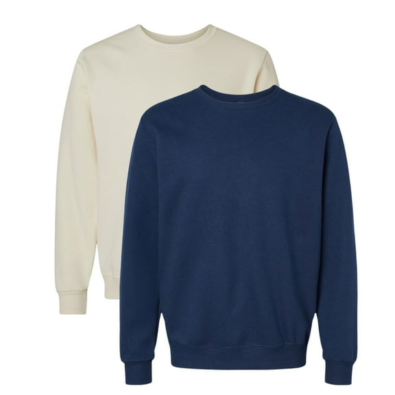 Unisex Eco Premium Blend Ring-Spun Crewneck Sweatshirt, 57/43 Cotton/Polyester Long Sleeve Winter Sweater (Sweat Crem Hthe J.Navy 2 Pack, L)