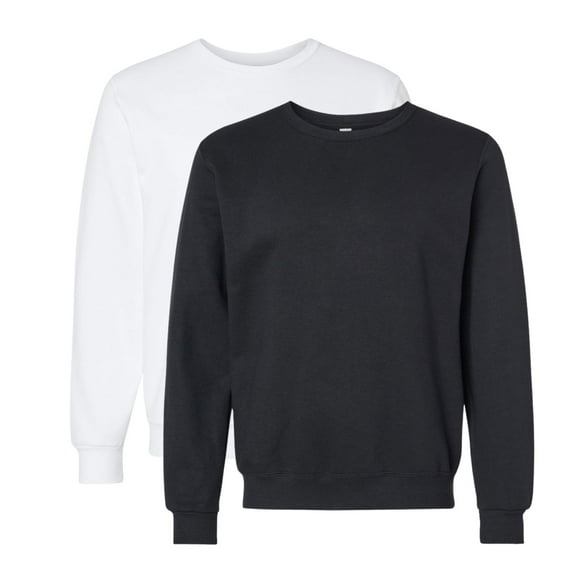 Unisex Eco Premium Blend Ring-Spun Crewneck Sweatshirt, 57/43 Cotton/Polyester Long Sleeve Winter Sweater (White Balck Ink 2 Pack, S)