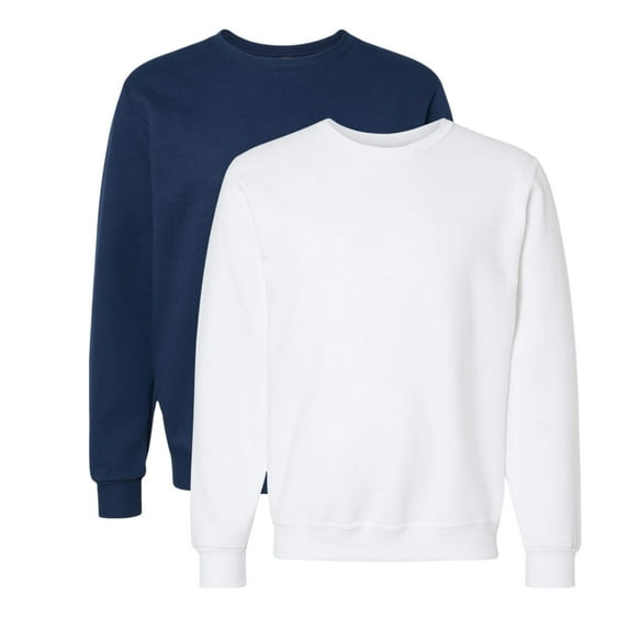 Unisex Eco Premium Blend Ring-Spun Crewneck Sweatshirt, 57/43 Cotton/Polyester Long Sleeve Winter Sweater (White+J.Navy 2 Pack, 3XL)