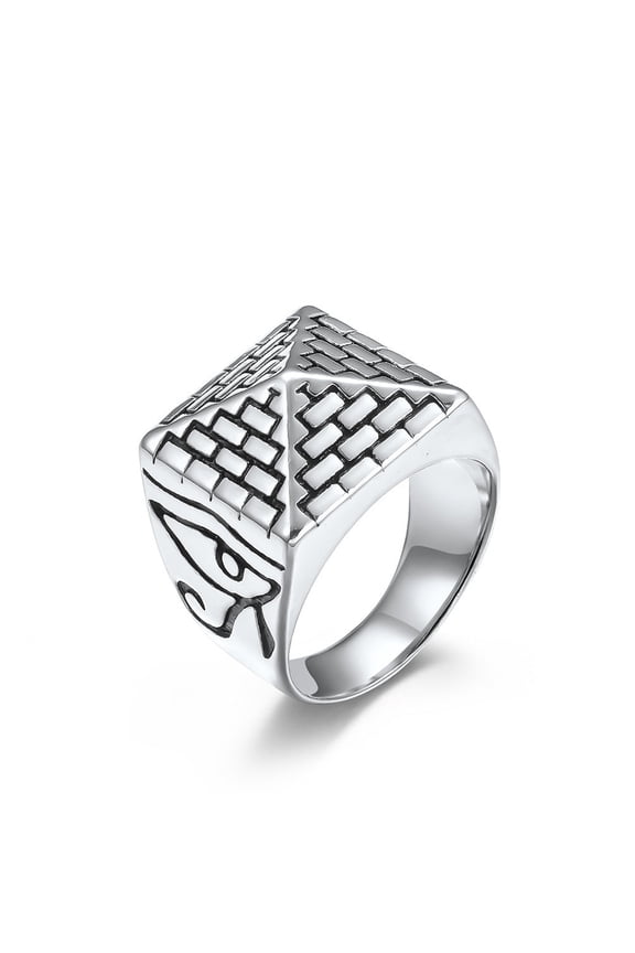 Unisex Egyptian Horus Eye Pyramid Ring In Stainless Steel Retro Jewelry For Men Women Durable Accessory Statement Ring