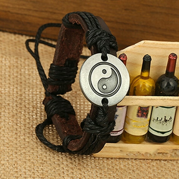 Unisex Eight Diagram Faux Leather Rope Weave Charm Infinity Multilayer Bracelet for Party,Light Brown