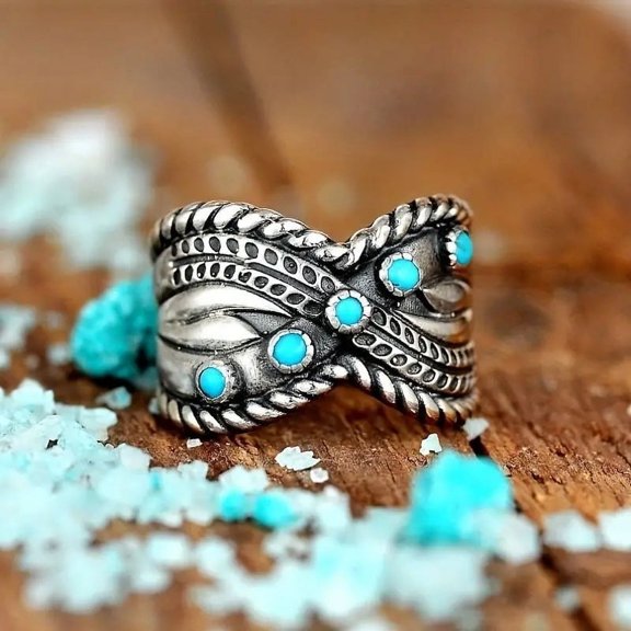 Unisex Eight Shaped Turquoise Ring Alloy Fashion Statement Ring for Daily Wear Turquoise Inlay Band Ring Everyday Jewelry Gift Accessories Size 6 7 8 9 10