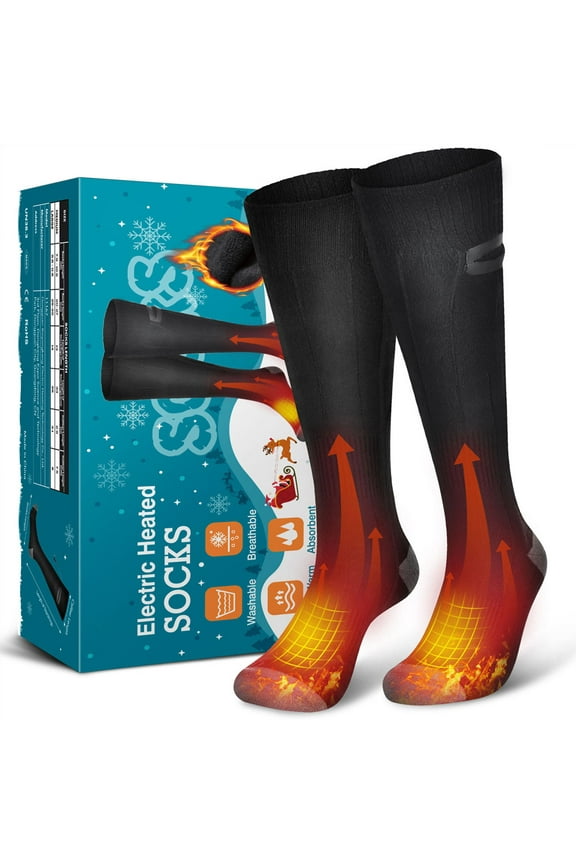 Unisex Electric Heated Socks Rechargeable 4000mAh Battery Heated Socks Winter Thermal Socks Washable Foot Warmers Heating Sock Upgraded for Hunting Camping Skiing Hiking Outdoors Winter (Black L)