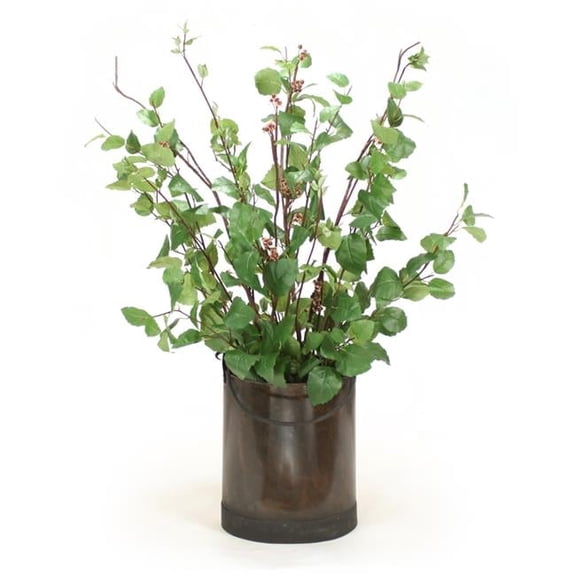 Unisex Elm Branches with Berries in Oval Bucket with Handle - Green