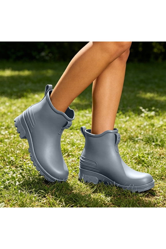 Unisex Embossed Ankle Rain Boots Geometric Side Line Tread Non Slip Matte Waterproof Rubber Short Wellies for Gardening Kitchen Daily Rainy Work Gray 42