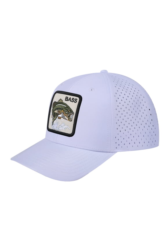Unisex Embroidered The Bass, 6-Panel Microfiber Laser hole Trucker Hat, White/White, Adjustable Fit