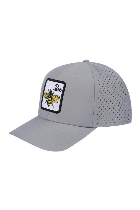 Unisex Embroidered The Bee, 6-Panel Microfiber Laser hole Trucker Hat, Light Grey/Light Grey, Adjustable Fit