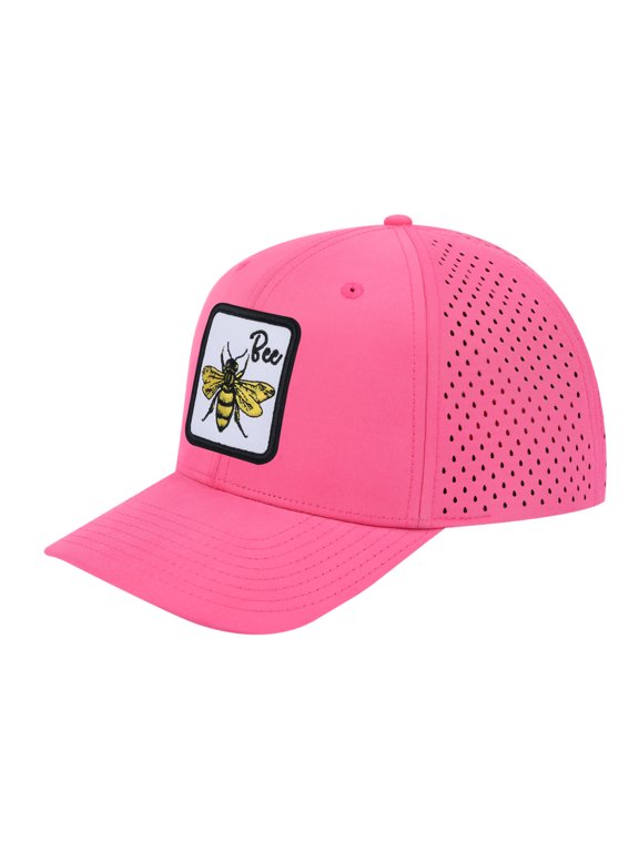 Unisex Embroidered The Bee, 6-Panel Microfiber Laser hole Trucker Hat, Pink/Pink, Adjustable Fit