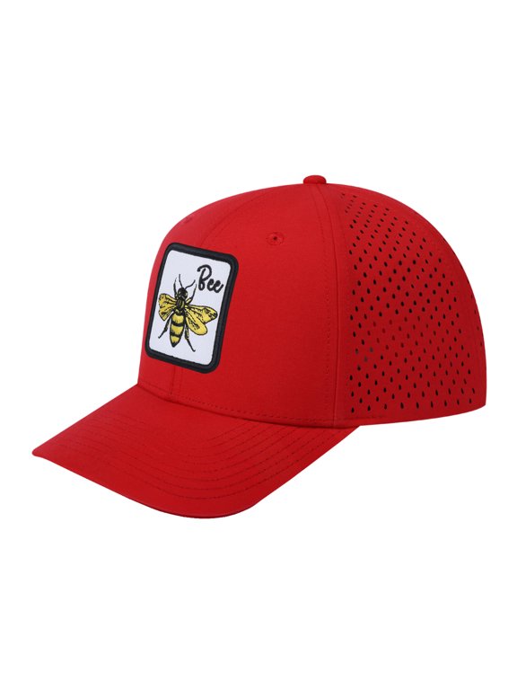 Unisex Embroidered The Bee, 6-Panel Microfiber Laser hole Trucker Hat, Red/Red, Adjustable Fit