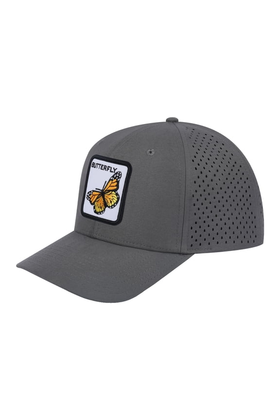 Unisex Embroidered The Butterfly, 6-Panel Microfiber Laser hole Trucker Hat, Grey/Grey, Adjustable Fit