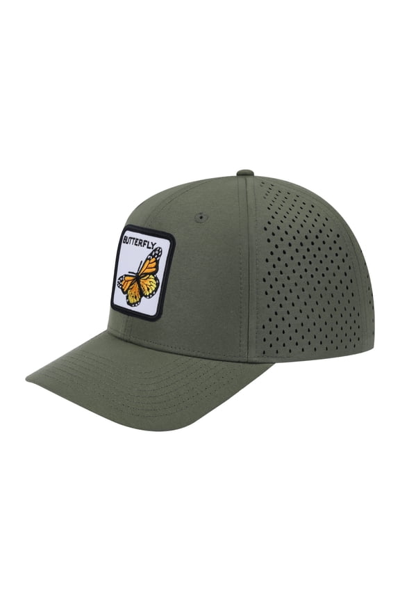 Unisex Embroidered The Butterfly, 6-Panel Microfiber Laser hole Trucker Hat, Olive Green/Olive Green, Adjustable Fit