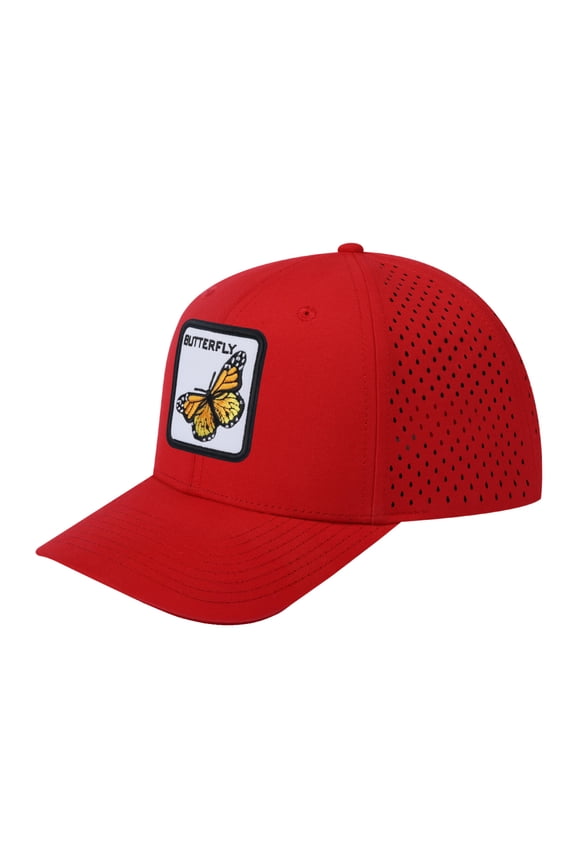 Unisex Embroidered The Butterfly, 6-Panel Microfiber Laser hole Trucker Hat, Red/Red, Adjustable Fit