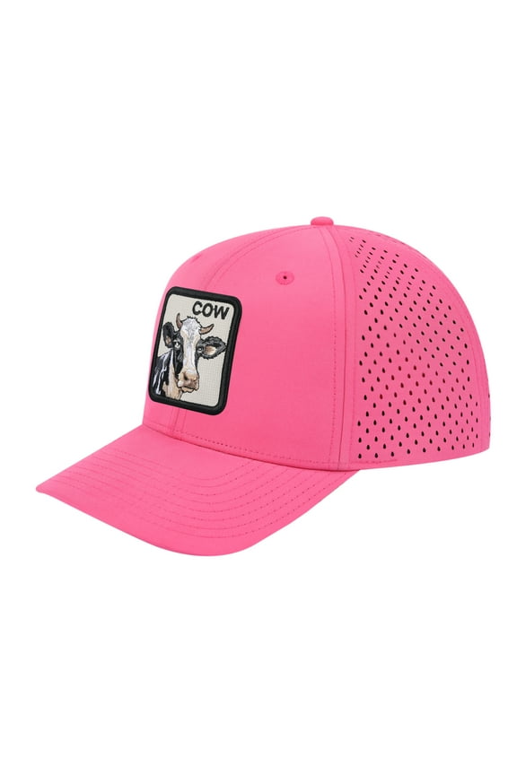 Unisex Embroidered The Cow, 6-Panel Microfiber Laser hole Trucker Hat, Pink/Pink, Adjustable Fit