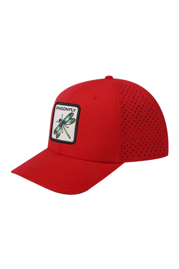Unisex Embroidered The Dragonfly, 6-Panel Microfiber Laser hole Trucker Hat, Red/Red, Adjustable Fit