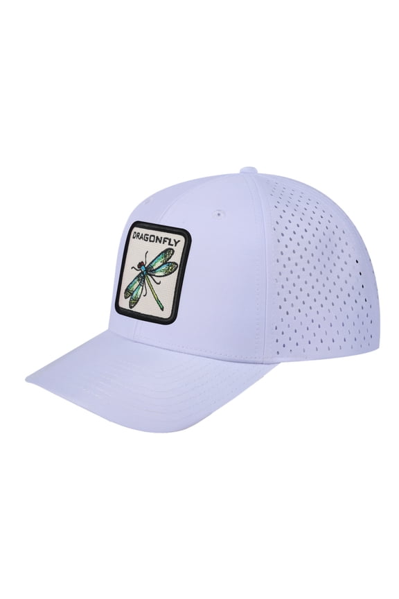 Unisex Embroidered The Dragonfly, 6-Panel Microfiber Laser hole Trucker Hat, White/White, Adjustable Fit