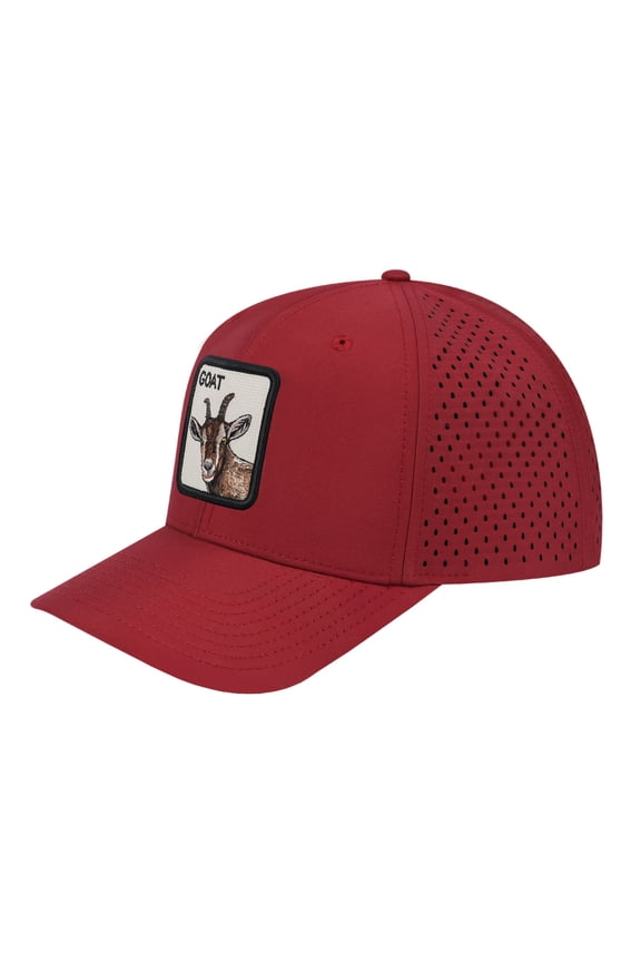 Unisex Embroidered The Goat, 6-Panel Microfiber Laser hole Trucker Hat, Dark Red/Dark Red, Adjustable Fit