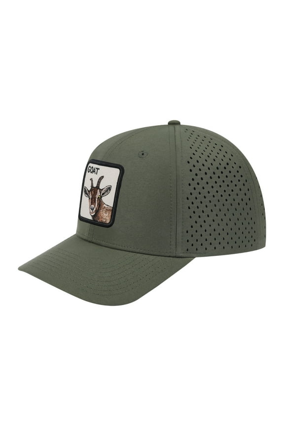 Unisex Embroidered The Goat, 6-Panel Microfiber Laser hole Trucker Hat, Olive Green/Olive Green, Adjustable Fit