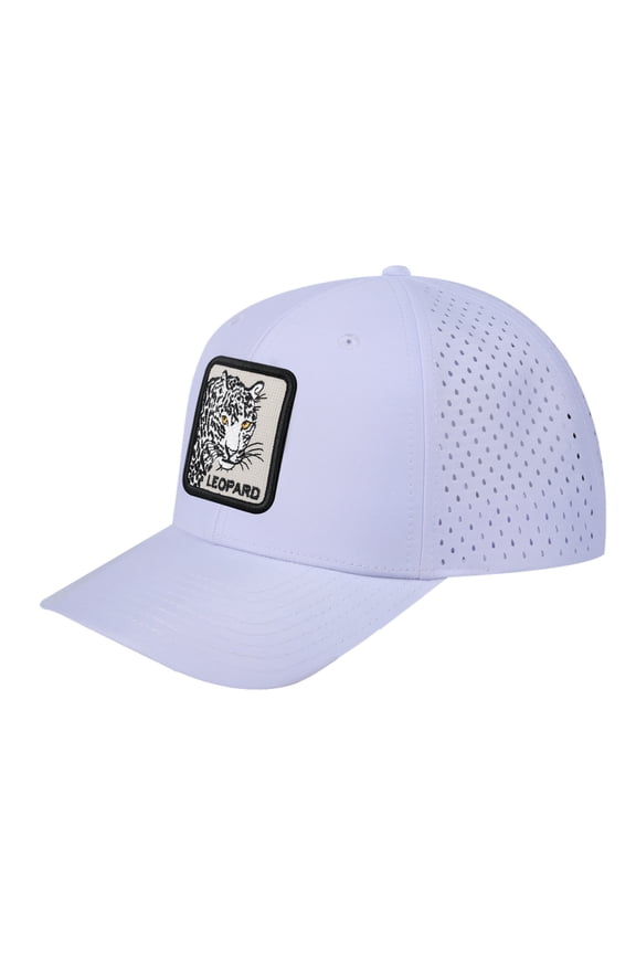 Unisex Embroidered The Leopard, 6-Panel Microfiber Laser hole Trucker Hat, White/White, Adjustable Fit
