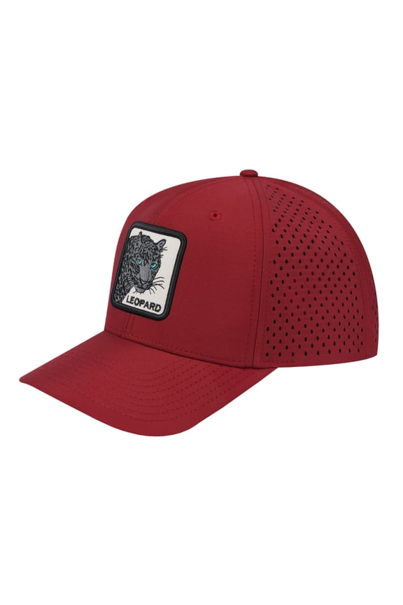 Unisex Embroidered The Leopard V2, 6-Panel Microfiber Laser hole Trucker Hat, Dark Red/Dark Red, Adjustable Fit