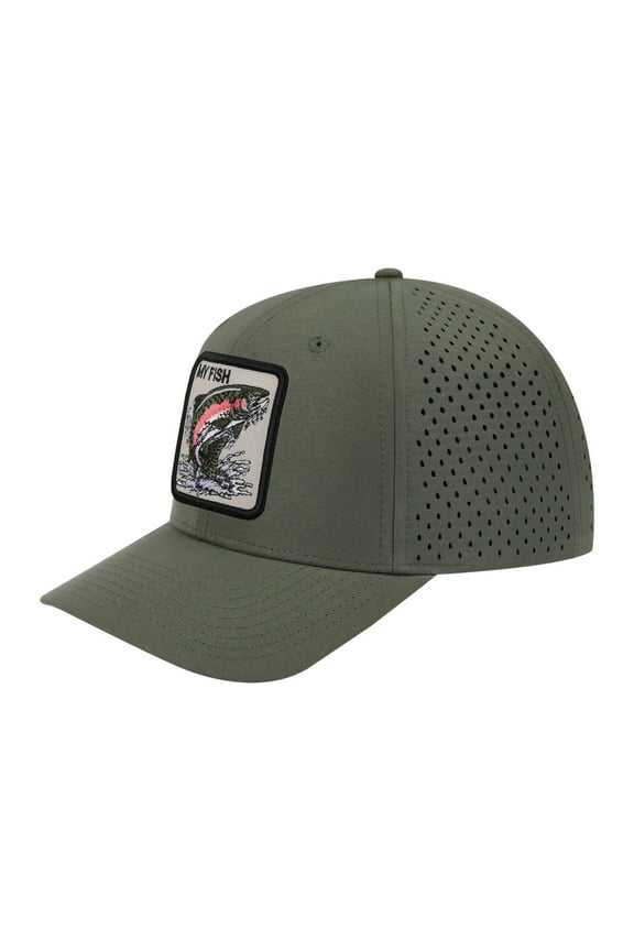 Unisex Embroidered The My Fish, 6-Panel Microfiber Laser hole Trucker Hat, Olive Green/Olive Green, Adjustable Fit