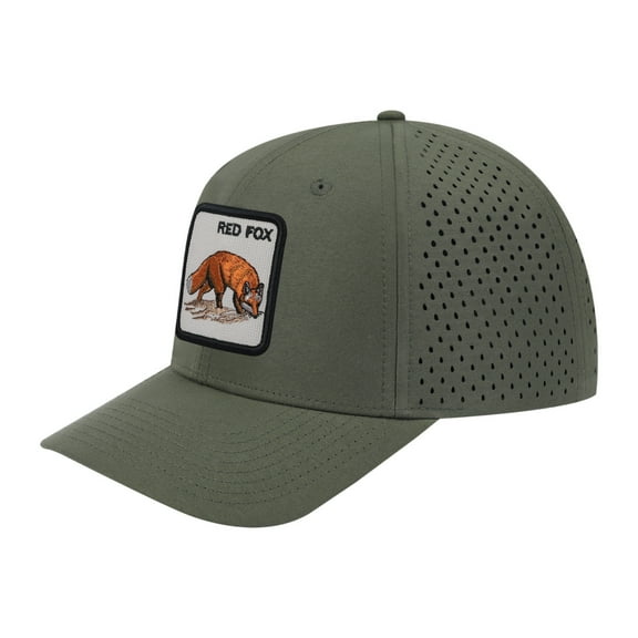 Unisex Embroidered The Red Fox, 6-Panel Microfiber Laser hole Trucker Hat, Olive Green/Olive Green, Adjustable Fit