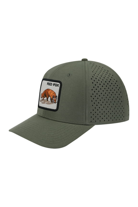 Unisex Embroidered The Red Fox, 6-Panel Microfiber Laser hole Trucker Hat, Olive Green/Olive Green, Adjustable Fit