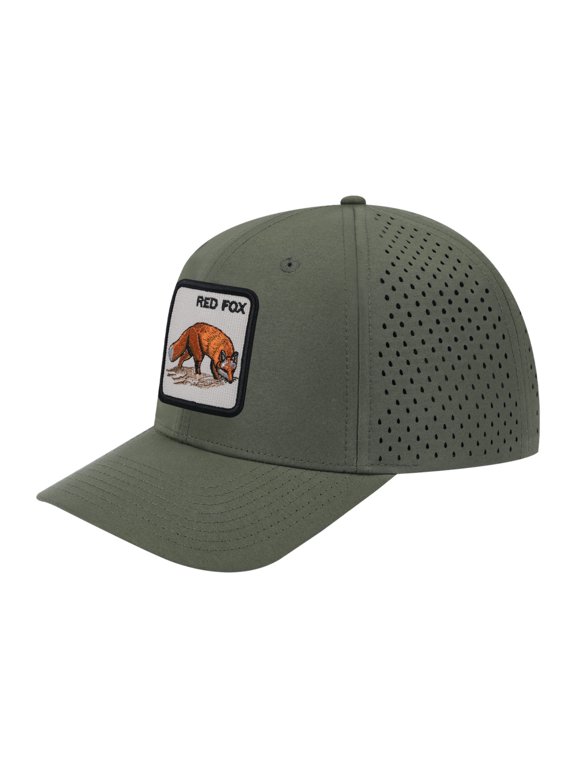 Unisex Embroidered The Red Fox, 6-Panel Microfiber Laser hole Trucker Hat, Olive Green/Olive Green, Adjustable Fit